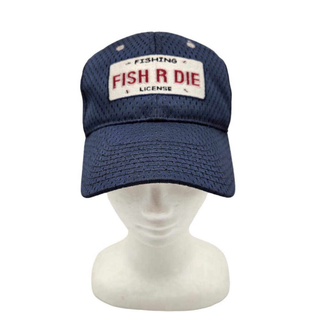 Fishing License Fish R Die Hat Strap Back Blue Mesh Adults Adjustable Cap